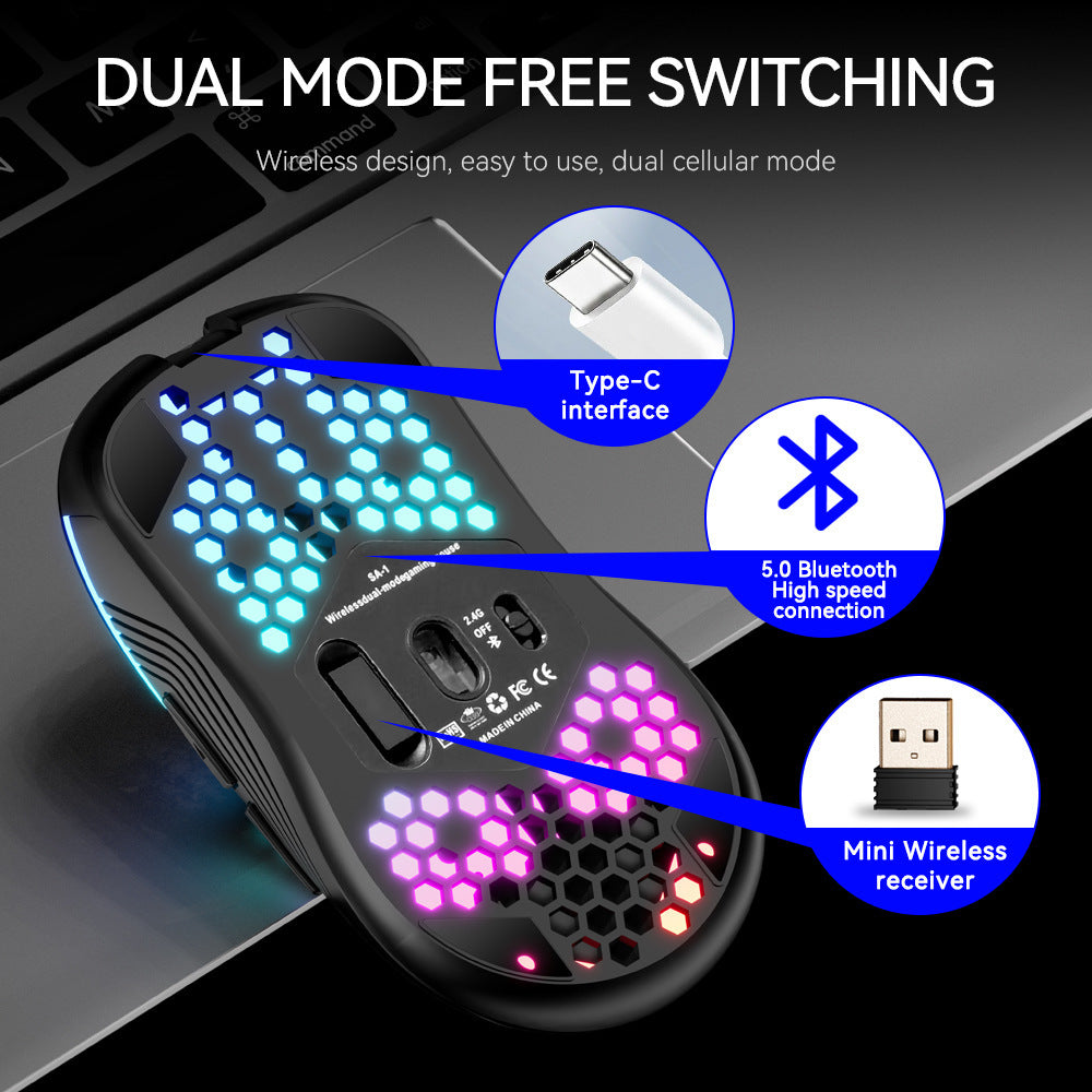 SA-1 Dual Mode Honeycomb Shell RGB Wireless Bluetooth Computer Gaming Mouse