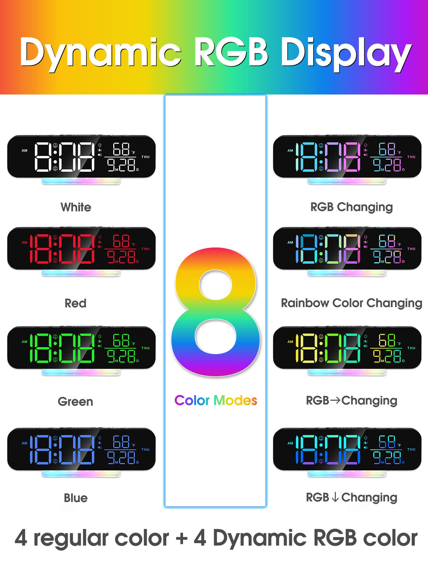 LED Digital RGB Magic Color Desk Clock With Vibration