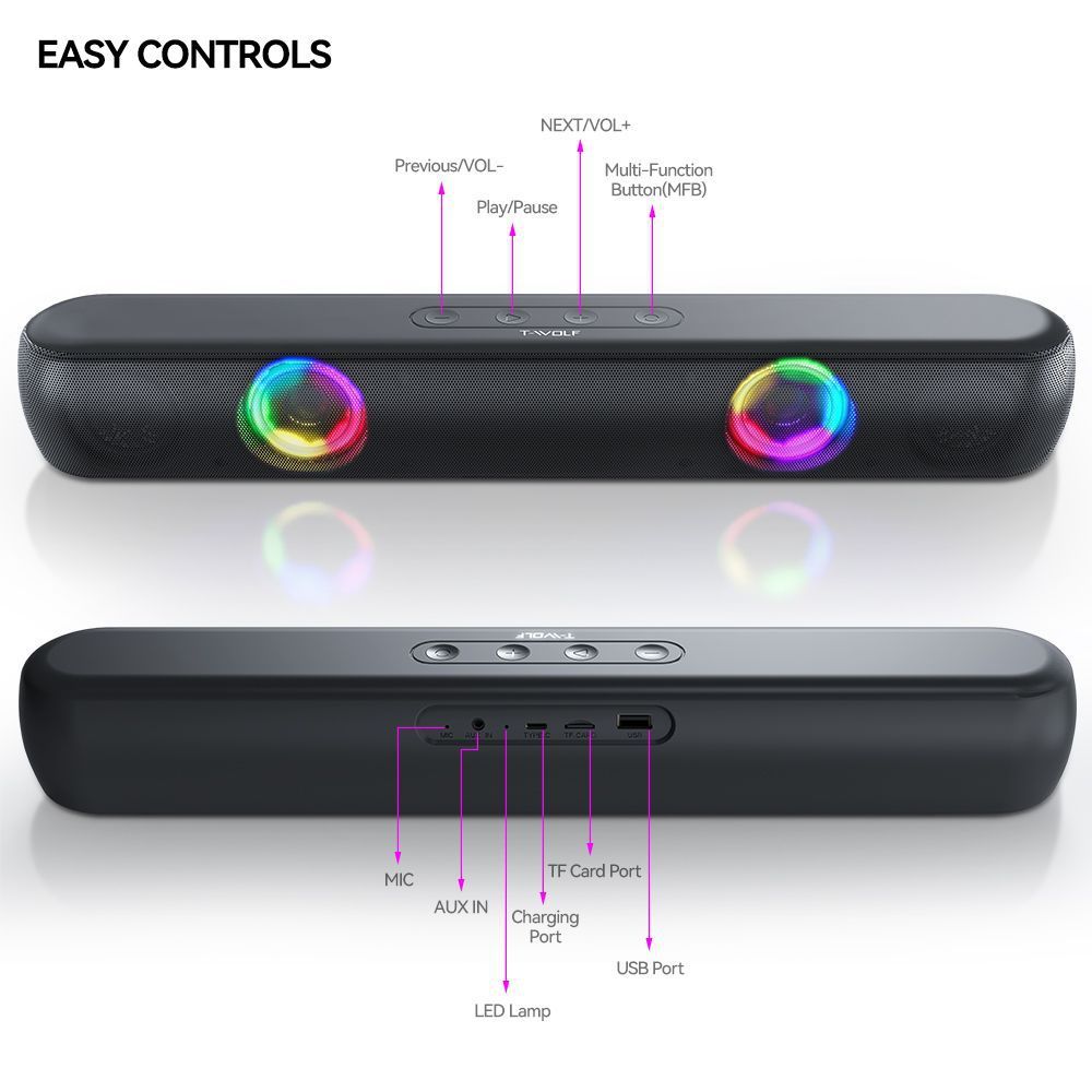 Wireless Bluetooth Speaker RGB Luminous Desktop Strip Loudspeaker