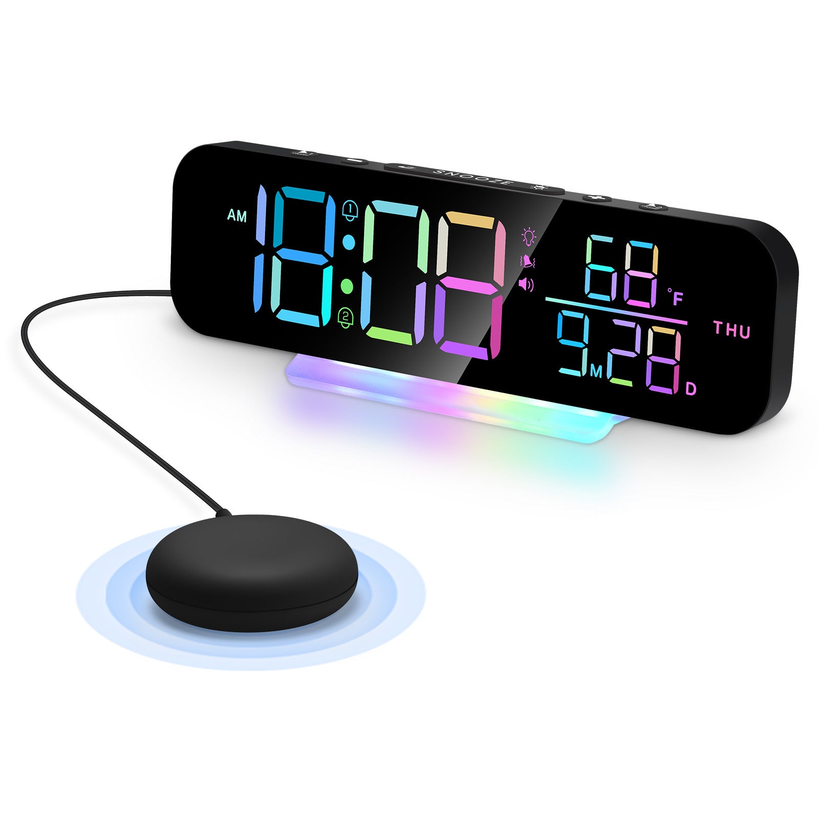 LED Digital RGB Magic Color Desk Clock With Vibration